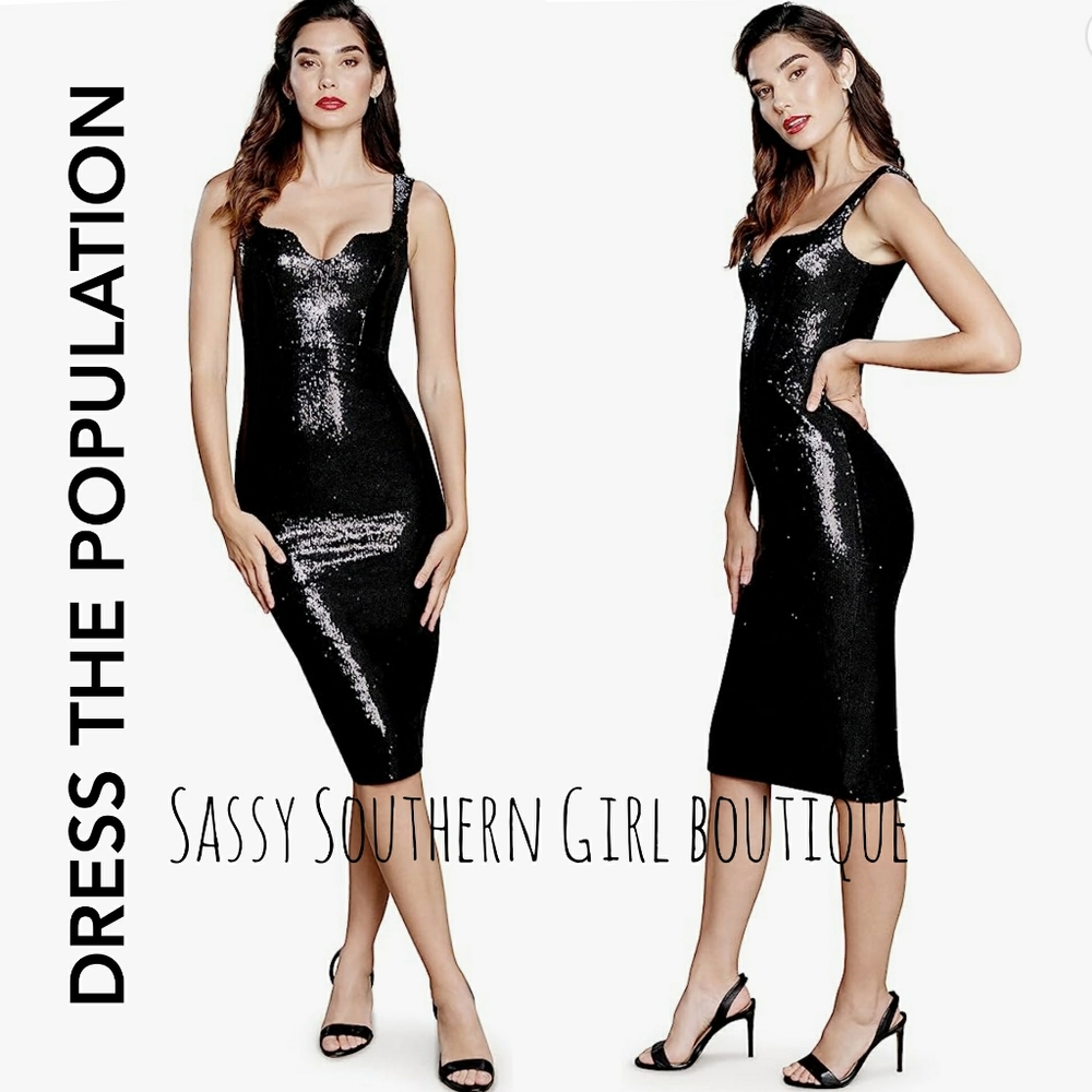 ⭐🆕 DRESS THE POPULATION Sloane black sequin dress